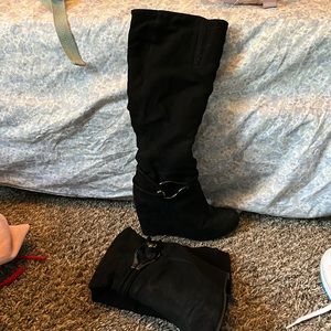 Long high heel black boots